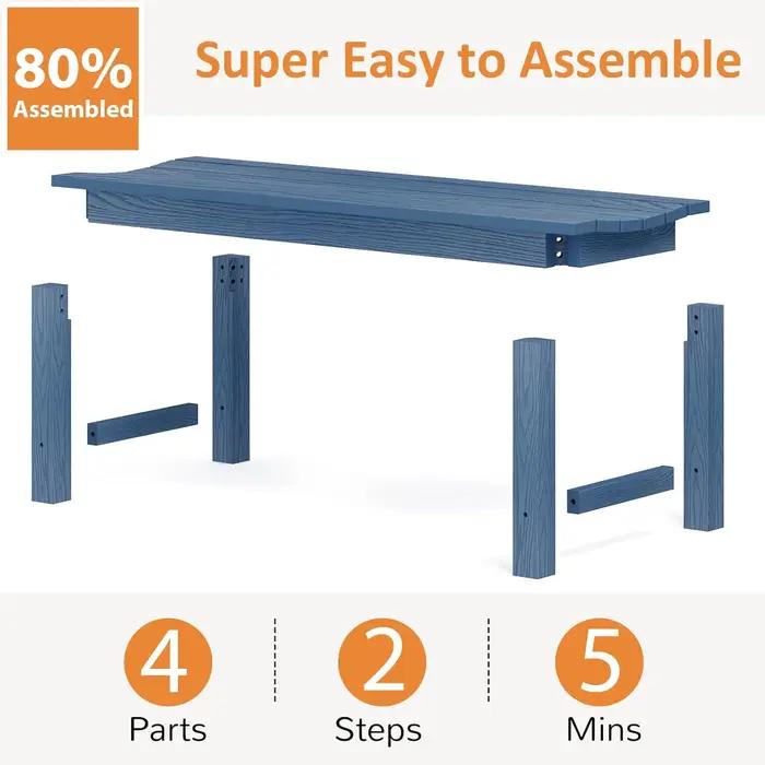 Banc de jardin sans dossier, résistant aux intempéries, 2 places, 800 lb, pour cour, véranda, terras
