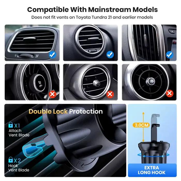 Support de téléphone de voiture universel avec verrouillage automatique pour grille d'aeration de vehicule compatible avec iPhone Samsung