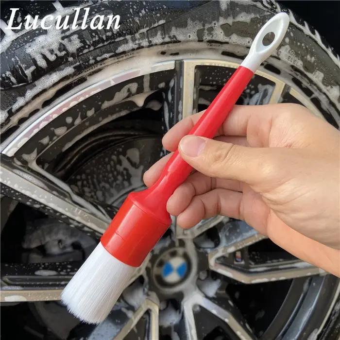 Lucullan – brosses de détail de voiture à manche rouge, ensemble de 5 pièces, cheveux doux, Accessoi