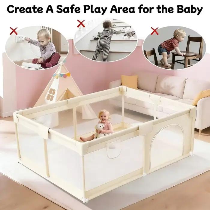 Parc de jeu pour bébés et tout-petits 59x71 pouces, parc de jeu extra large pour bébé avec maille re