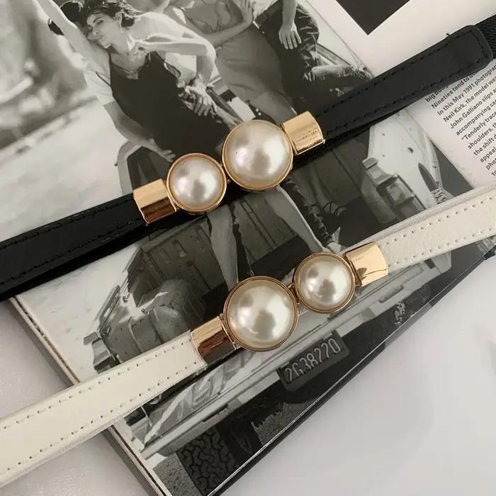 Ceintures élastiques élégantes à Double perles pour femmes, bretelles fines, décoration de jupe pour