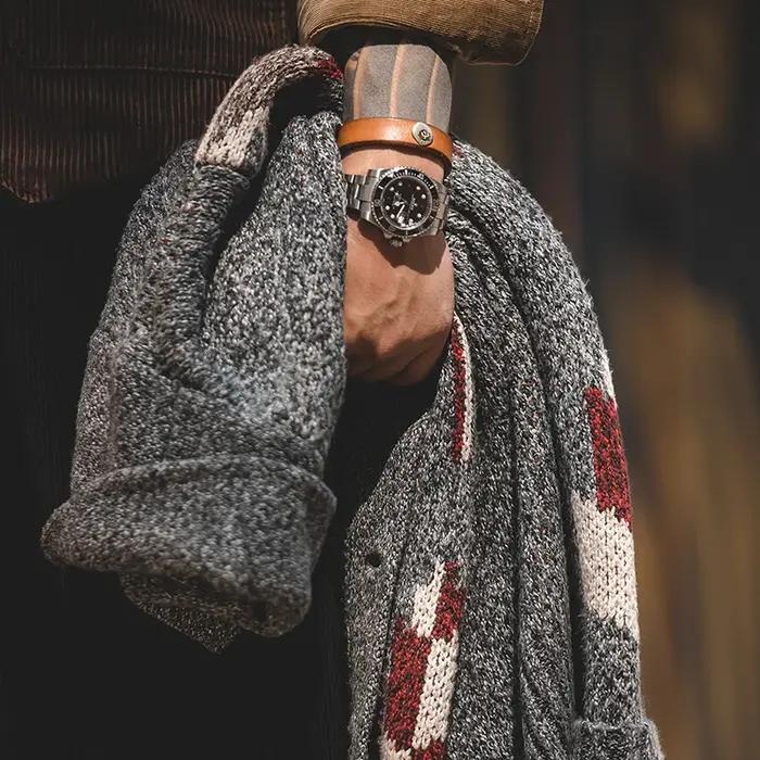 Maden tricoté Vintage Cardigan hommes pull Indiana épais tricot surdimensionné Streetwear géométriqu