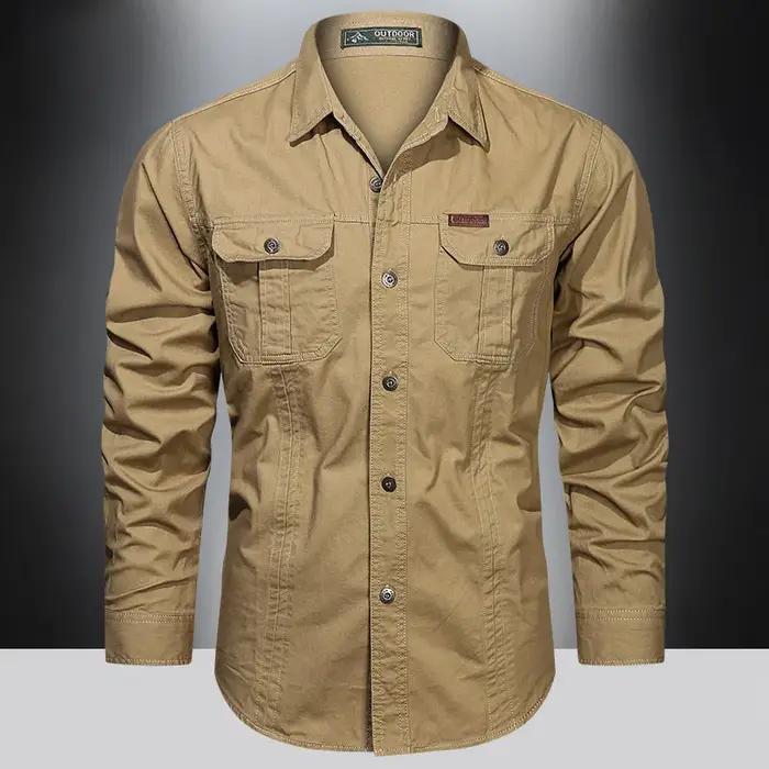 Chemise Cargo à manches longues pour hommes, chemises décontractées en coton, de haute qualité, surc