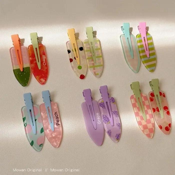 2 pièces/paire acrylique Sakura rose pince à cheveux sans couture femmes sans courbure frange pince