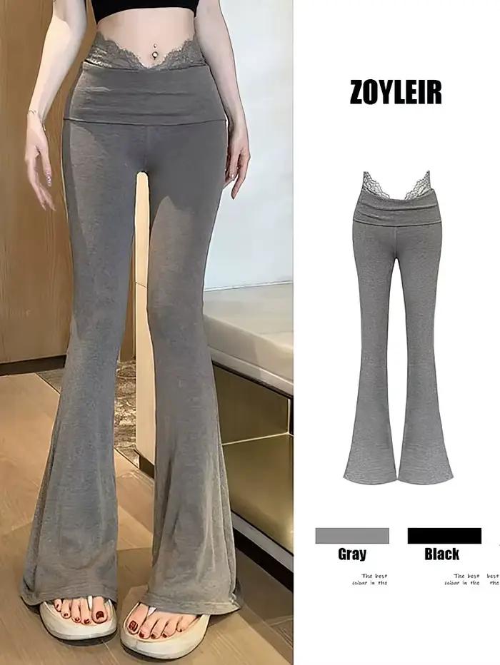 Dentelle Sport jambe large taille haute pantalon femmes serré Yoga pantalon évasé Baggy décontracté