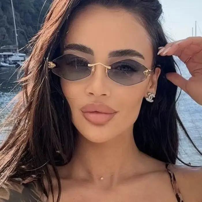 Lunettes de soleil polygone de luxe pour femmes Hipster lunettes de soleil sans monture irrégulières
