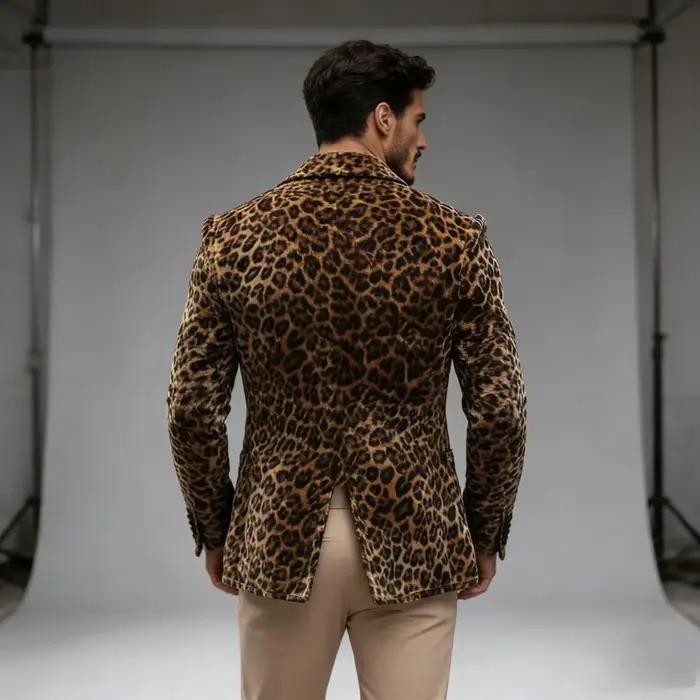 Blazer léopard de luxe pour homme, coupe ajustée, revers pointus, simple boutonnage, veste 1 pièce,