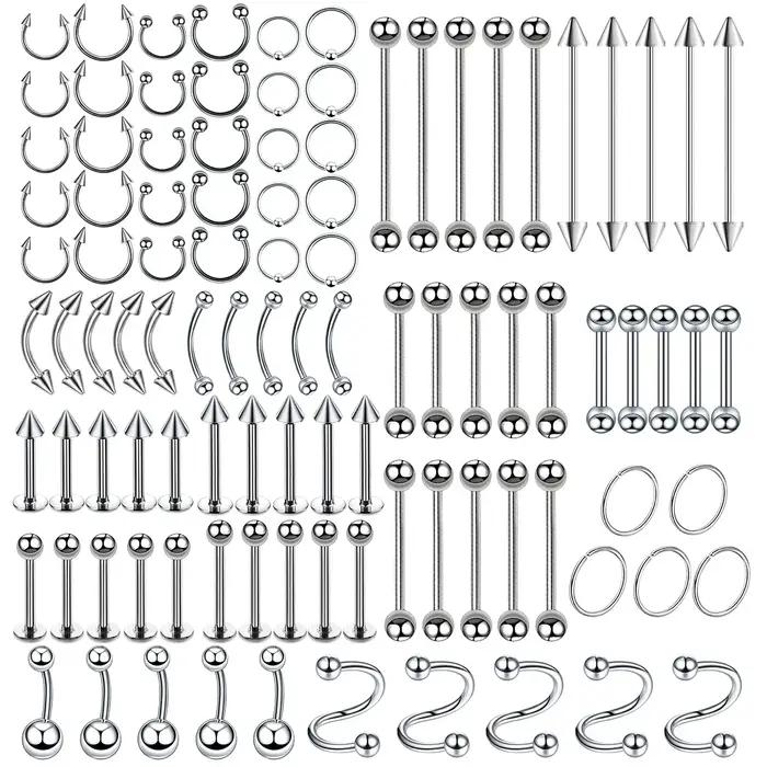 100 pièces Lot anneau de nez en acier chirurgical cerceau narine Piercing Septum anneau fer à cheval
