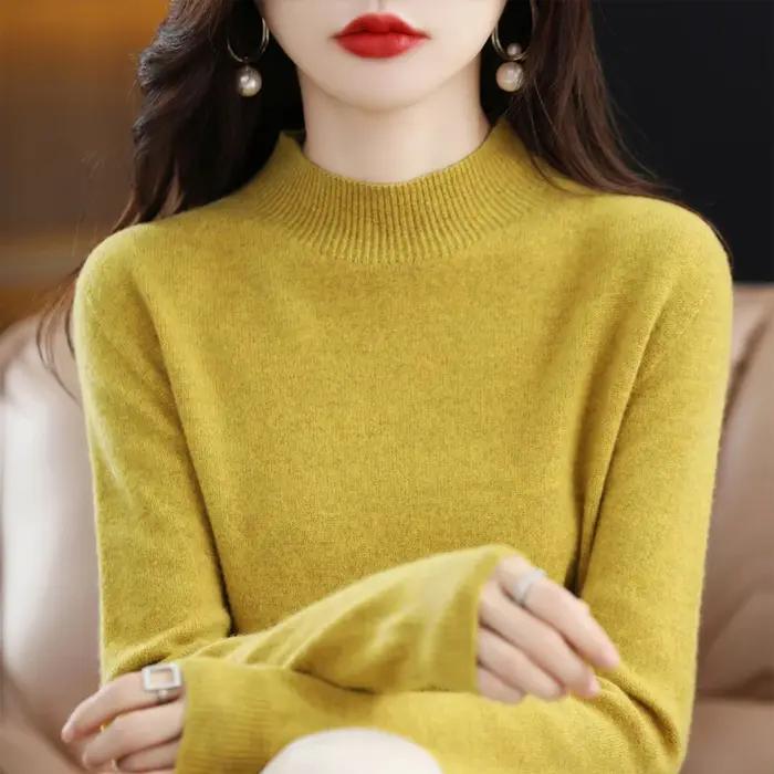 Pull pour femmes printemps tricots 100% laine mérinos tricoté pull col roulé à manches longues pull