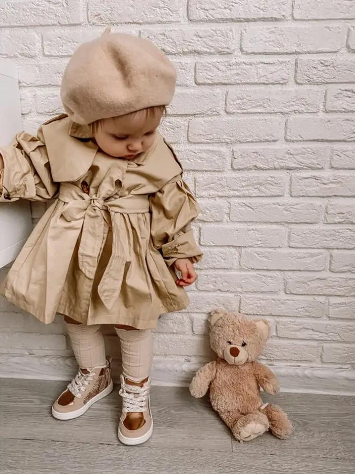 Trench manteau coton bébé fille automne printemps - Veste vêtement extérieur enfants mode pratique