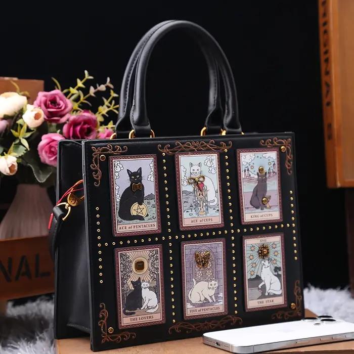 Sac de créateur vintage et de luxe avec broderie délicate impression de chat sac fourre-tout populai