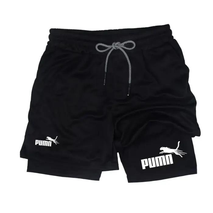 Short d'été deux en un Double couche respirant pour hommes, short de Compression élastique, short mu