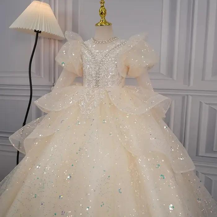 Robe de princesse à manches longues pour filles, robe de soirée d'anniversaire, à fleurs, robe de ma