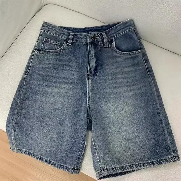 Printemps été femmes décontracté Denim Shorts mode femme jambe large jean court genou longueur Denim