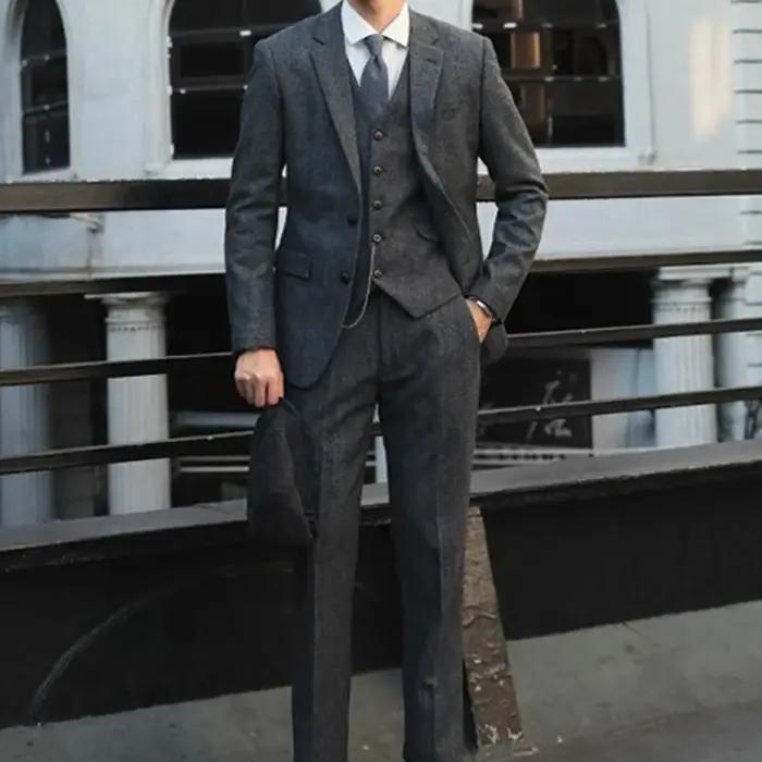 Costume trois pièces rétro britannique Yuppie pour hommes, Style Peaky Blinders, en laine Tweed, à c