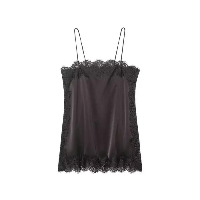 Zevity 2026 femmes Sexy dentelle couture doux Satin fronde Blouse femme Style intérieur marque chemi