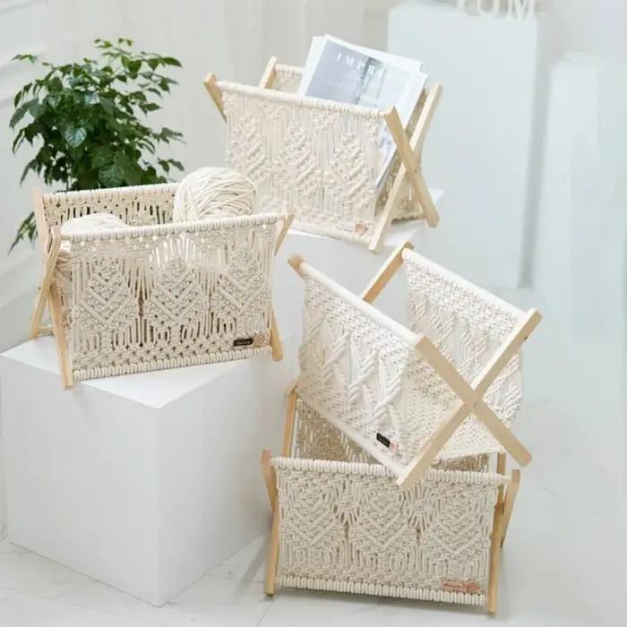 Porte-revues en macramé, style Boho, panier rangement sur pied pour journaux, livraison directe