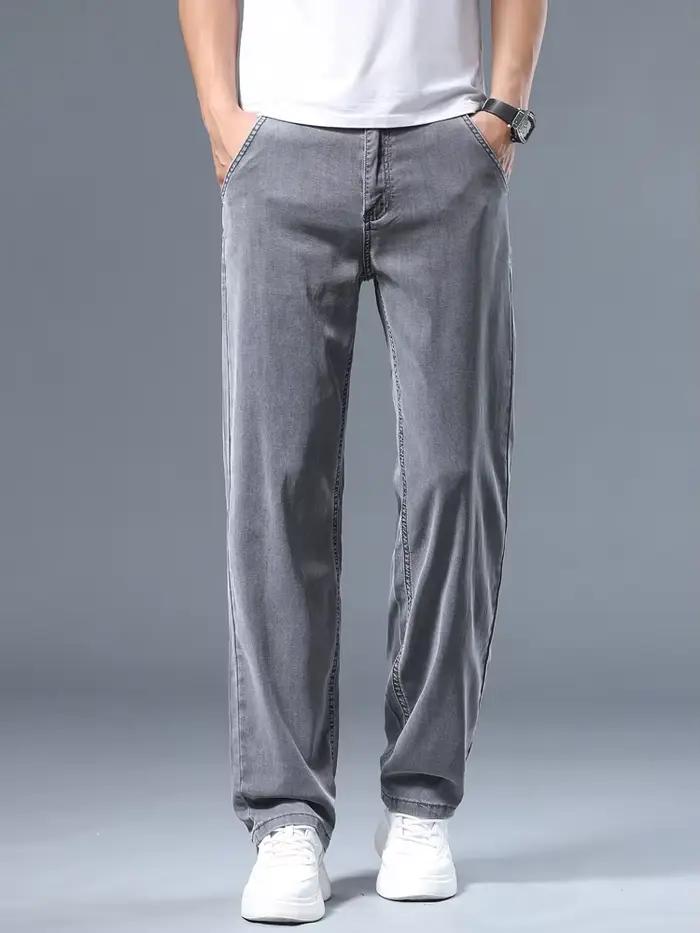 Été mince hommes jean droit ample Lyocell doux drapé affaires pantalon décontracté classique fumée g
