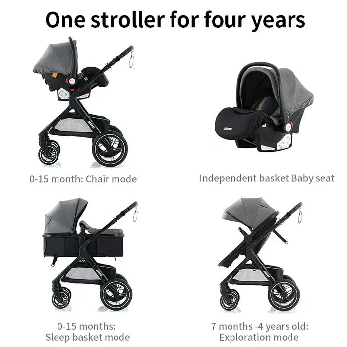 Poussette 3 en 1, adaptateurs universels, poussette pliable jusqu'à 25 kg, absorption des chocs sur