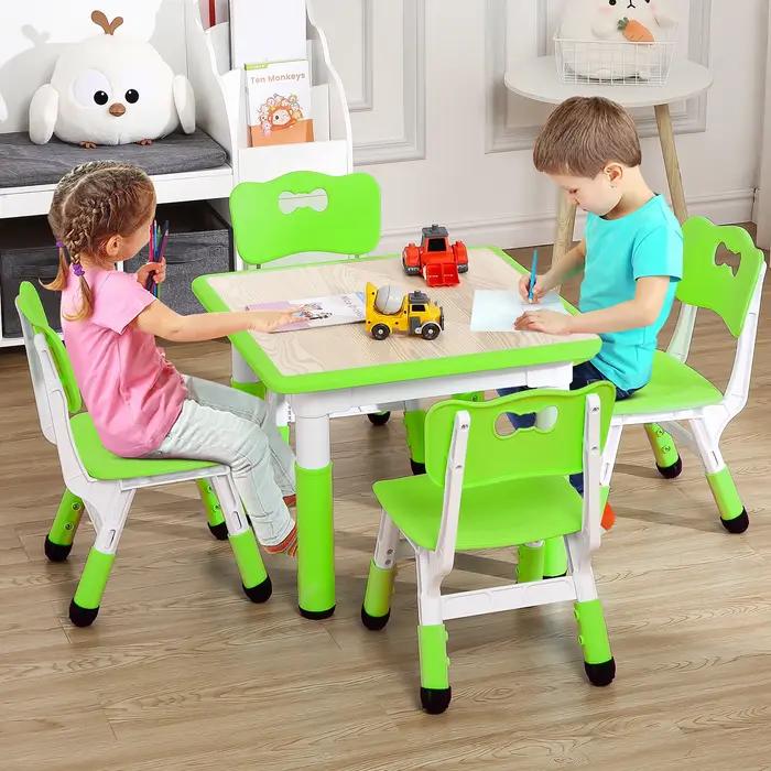 Ensemble table et 4 chaises pour enfants, table et chaises réglables en hauteur, plateau anti-graffi