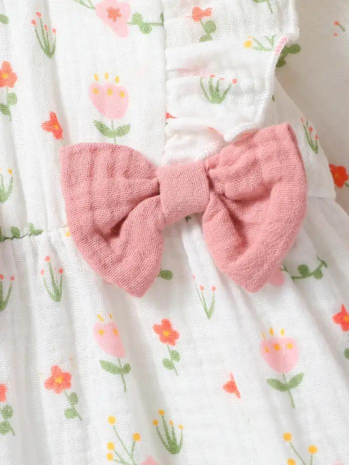Combinaison bébé fille manches longues floral - Vêtement nouveau-né 6M avec nœud - Toutes saisons confortable