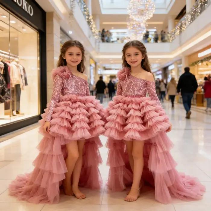 Robe de princesse pour fille avec traîne, idéale pour les fêtes, mariages, soirées, cérémonies, spec