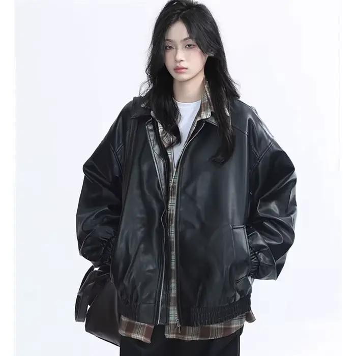 Veste rétro en Faux cuir pour femmes, mode printemps-automne, fermeture éclair, manteau en cuir à ma