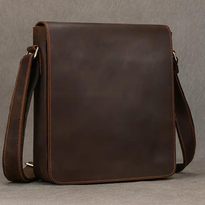 Sac messager Vintage en cuir véritable pour hommes, sac à bandoulière épais en cuir de vache, petit