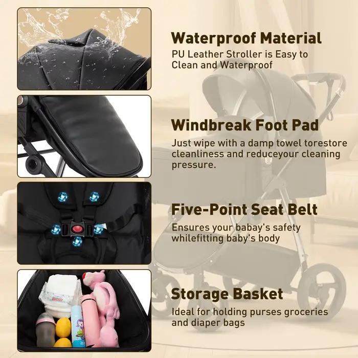Poussette 3 en 1 pour bébé, poussette de voyage luxueuse et portable, poussette pliable haute, cadre