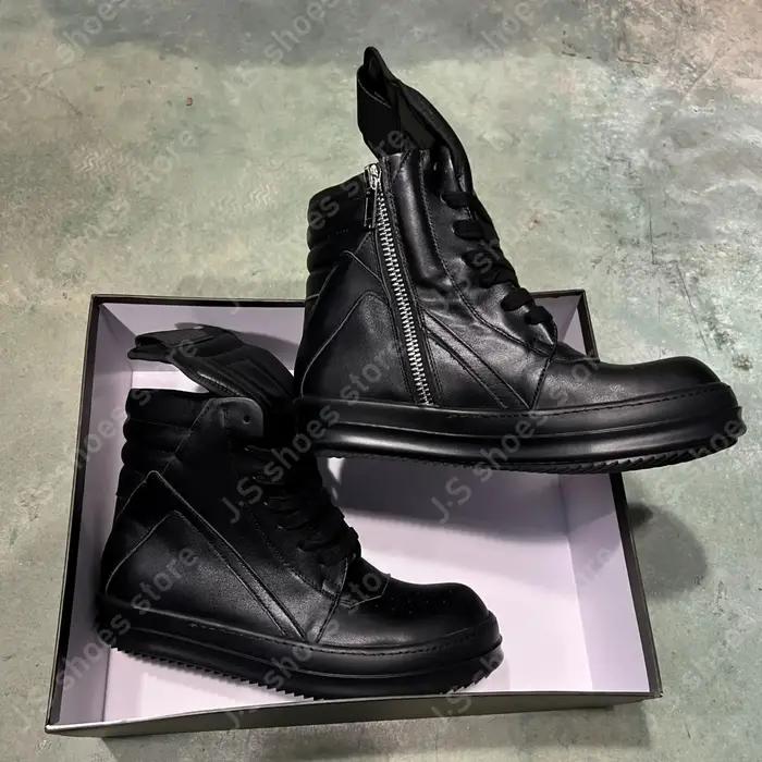 R-o baskets classiques en cuir noir chaussure haute botte noire en peau de vache hommes Sneaker ferm