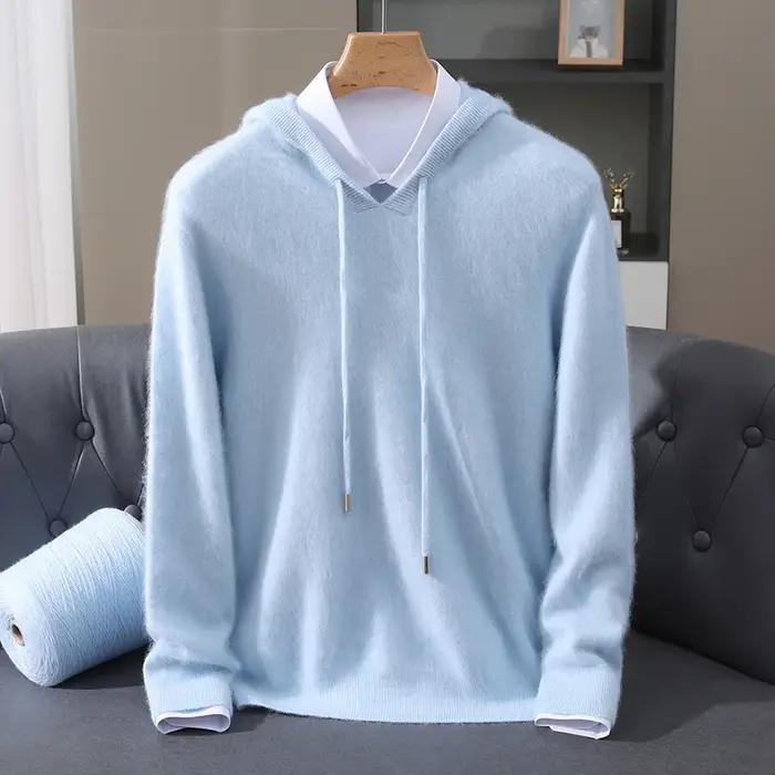 Vêtements pour hommes: pull tricoté en cachemire de vison pur 100%, pull à capuche décontracté et am
