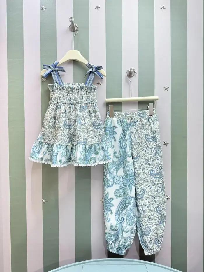 Ensemble de vêtements d'été pour enfants, nouveau design, imprimé floral, chemise haute à bretelles
