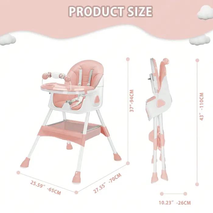 Chaise haute bébé 3 en 1, chaise haute pliable et réglable pour bébés avec plateau amovible, ceintur