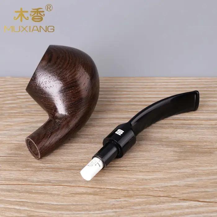 Pipe en bois d'ébène de style classique avec embout buccal en acrylique courbé, adaptée aux filtres
