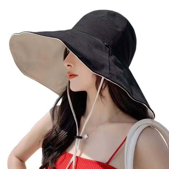 Chapeau de soleil à large bord UPF 50+ pour femme, protection anti-UV, chapeau de pêcheur pliable po