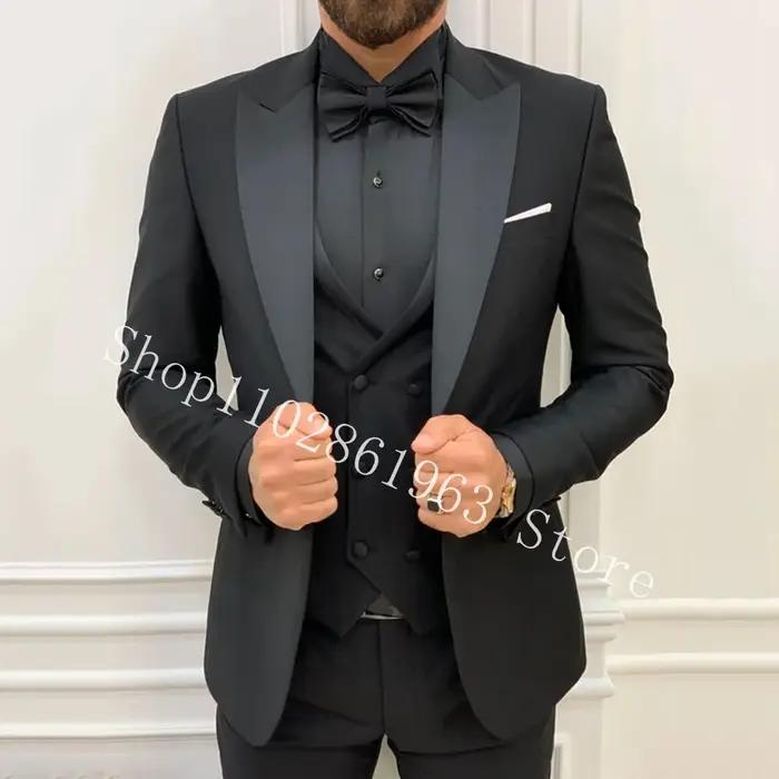 Costumes 3 Pièces Slim Fit Imbibés pour Hommes, Smokings de Mariage, Blazer, Veste, GlaPants, Ensemb