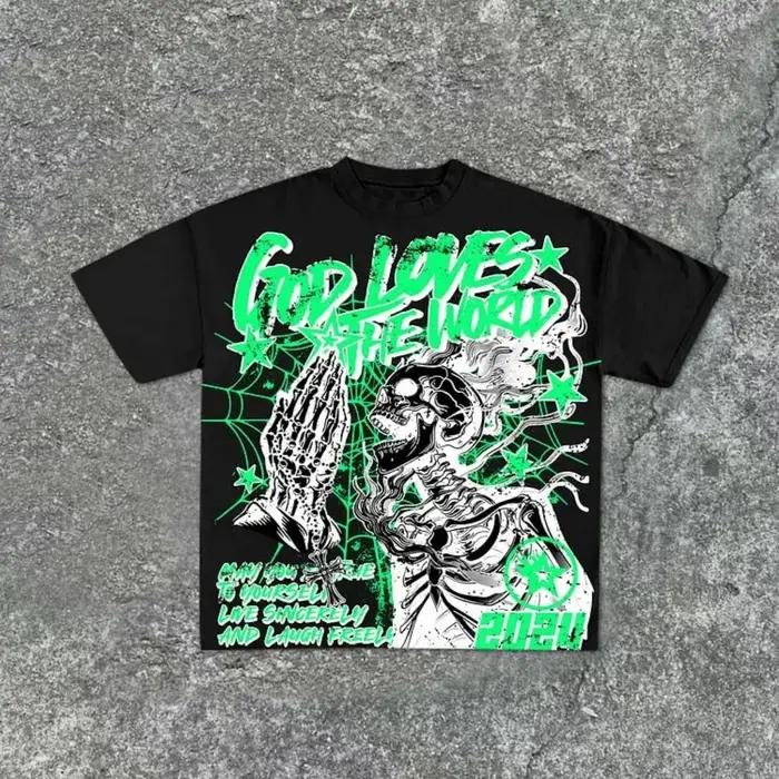 T-shirt col rond pour hommes, style à la mode, imprimé tête de mort, confortable et respirant, haut