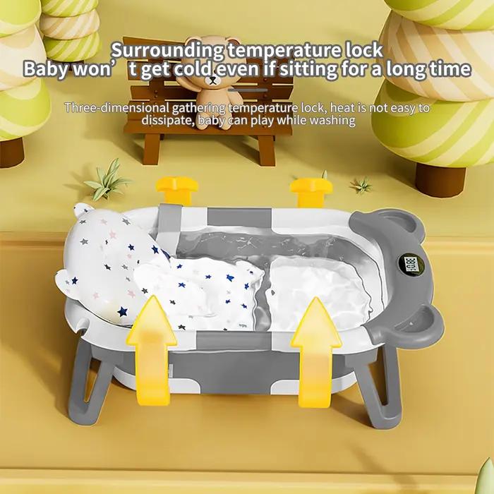 Baignoire pliable pour bébé avec thermomètre et tapis de bain doux, baignoire écologique pour nouvea