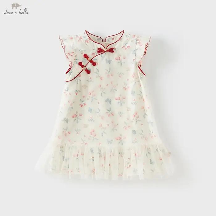 Dave Bella robes pour enfants printemps automne filles douce maille jupe Style chinois vêtements d'e