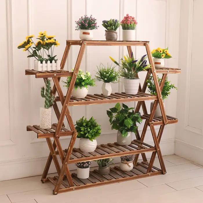 Grand support triangulaire pour plantes en bois, support de Pot de fleur d'intérieur à 6 niveaux, pr