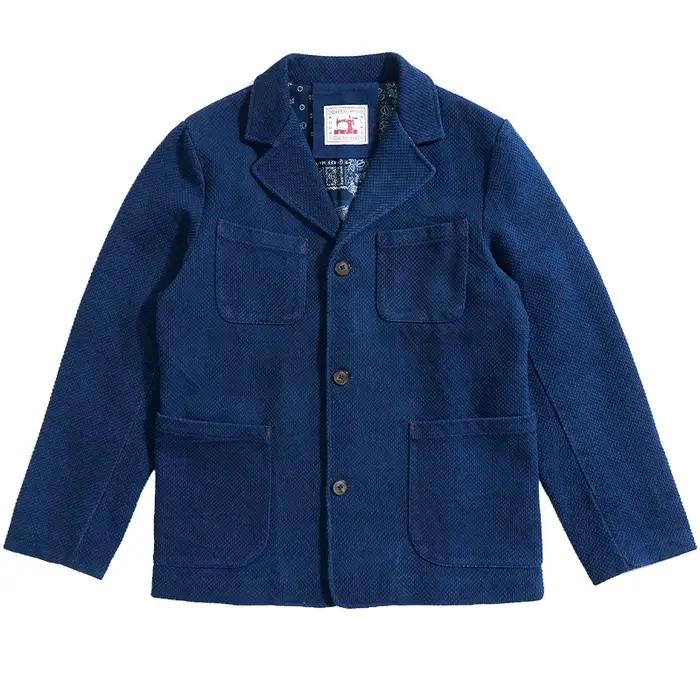Veste Cargo Indigo en Coton pour Homme, Manteau à Revers, Multi-Poches, Vintage, Optique Française,