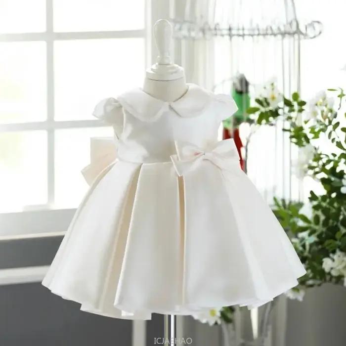 Robe de mariée style français 2026 pour enfants, en satin, style princesse, pour le premier annivers