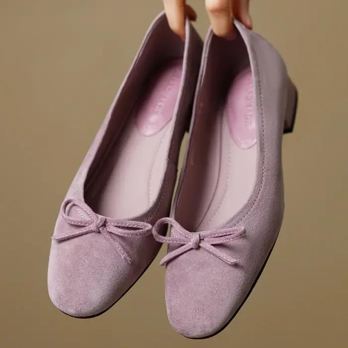 Grande taille 34-43 femmes en daim naturel cuir doux noeud papillon bout rond sans lacet ballerines
