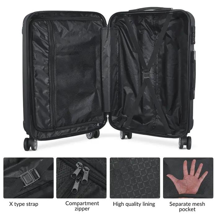 Set de valises 3 pièces, bagages cabine ABS rigide, roulettes 360°, serrure à code, trolley léger av