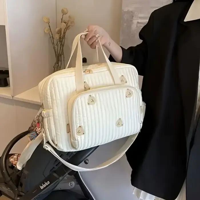 Sac à couches brodé en Nylon, Chic ours et tulipe, avec Clip de poussette, essentiels de voyage pour