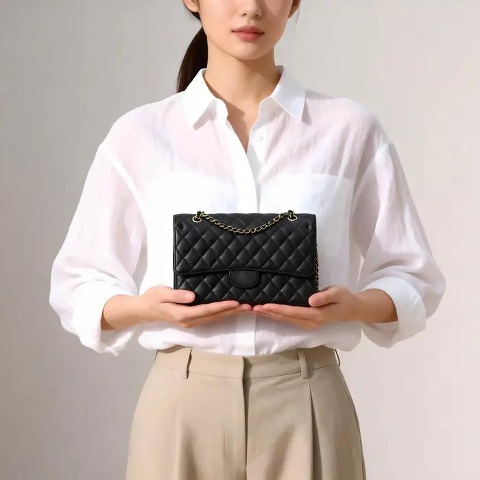 Nouveau sac bandoulière à chaîne pour femme, sac à rabat à motif diamanté, sac à main en cuir tendan