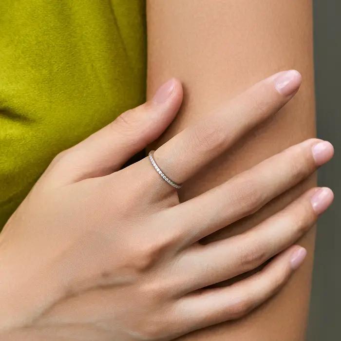 MODIAN Simple éternité Moissanite bague 925 en argent Sterling scintillant Simple mince anneaux de m