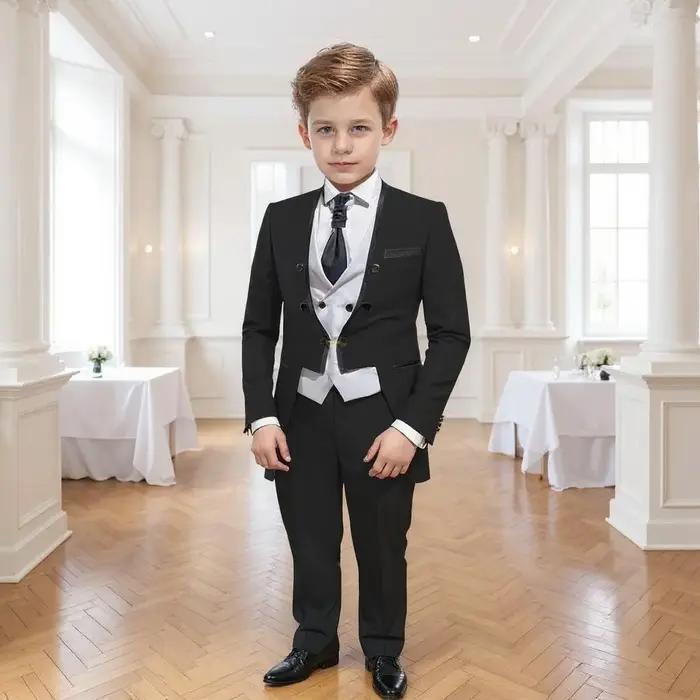 Costume formel pour garçon de 3 à 16 ans, manteau à fleurs avec pantalon, gilet pour spectacle, smok