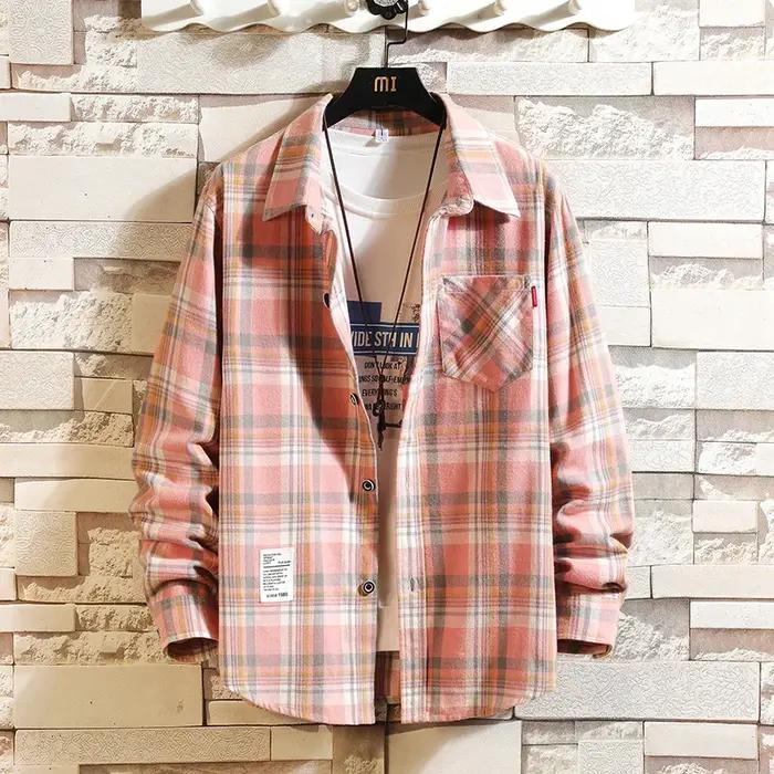 Chemise à carreaux à manches longues pour hommes, col rabattu, poche boutonnée, mode décontractée, é