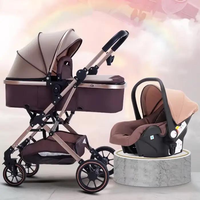 Poussette bébé 3 en 1 à grande vue avec siège auto pliable dossier réglable portable bidirectionnelle absorption des chocs pour sorties en famille occasions spéciales